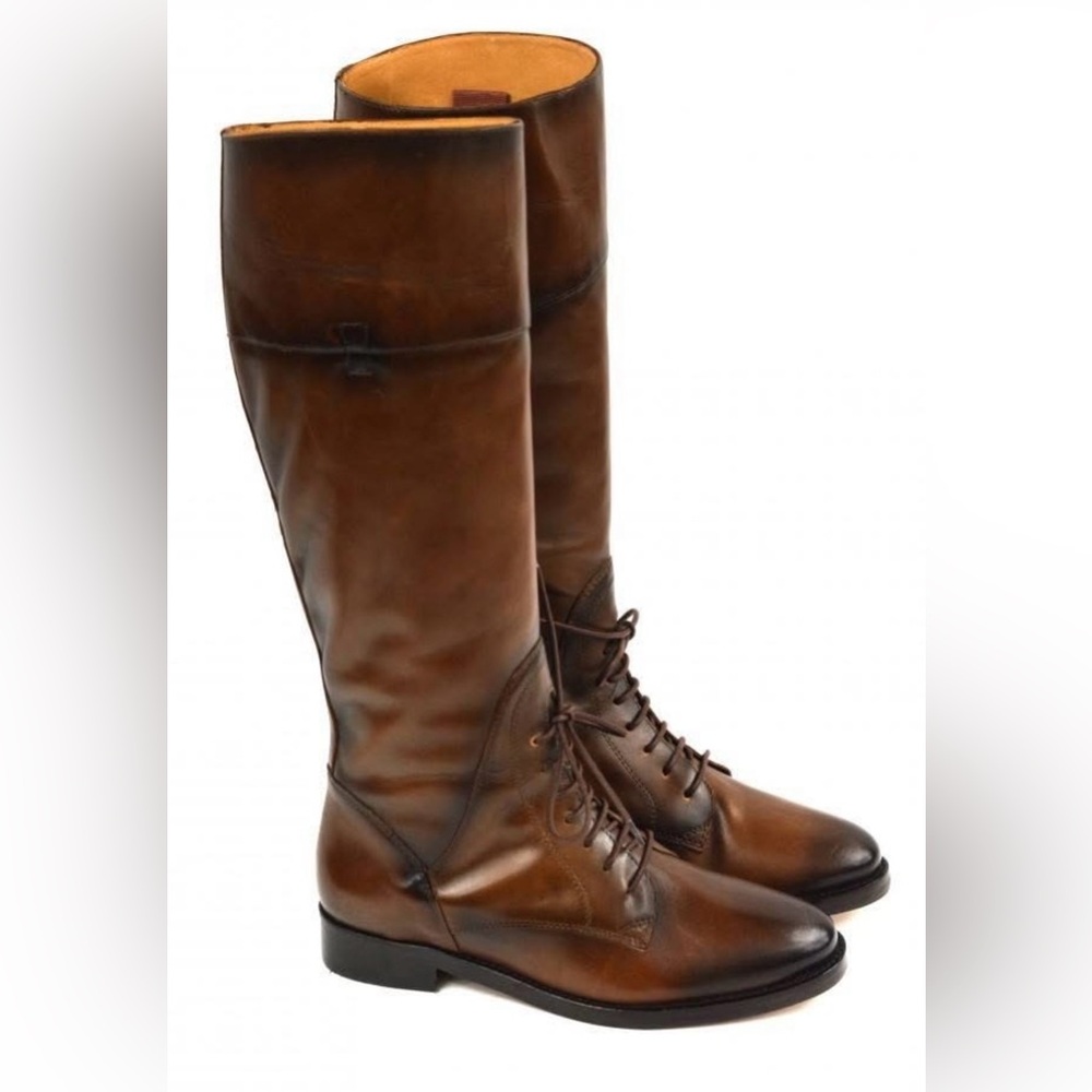 Uterque Brown Lace-Up Leather Riding Boots Size 8